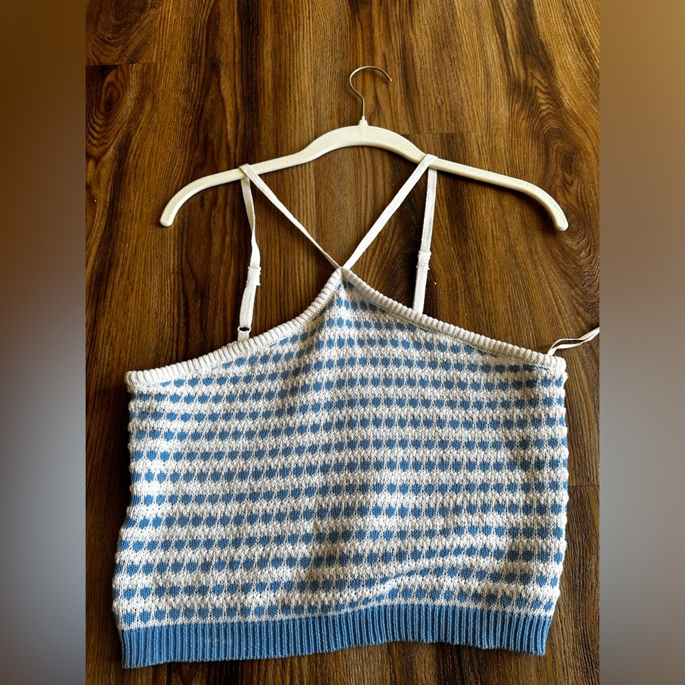 Crochet blue and white halter top, Stile Boutique Collection